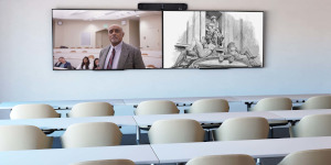 View of a Polycom Poly Studio X70 in use.